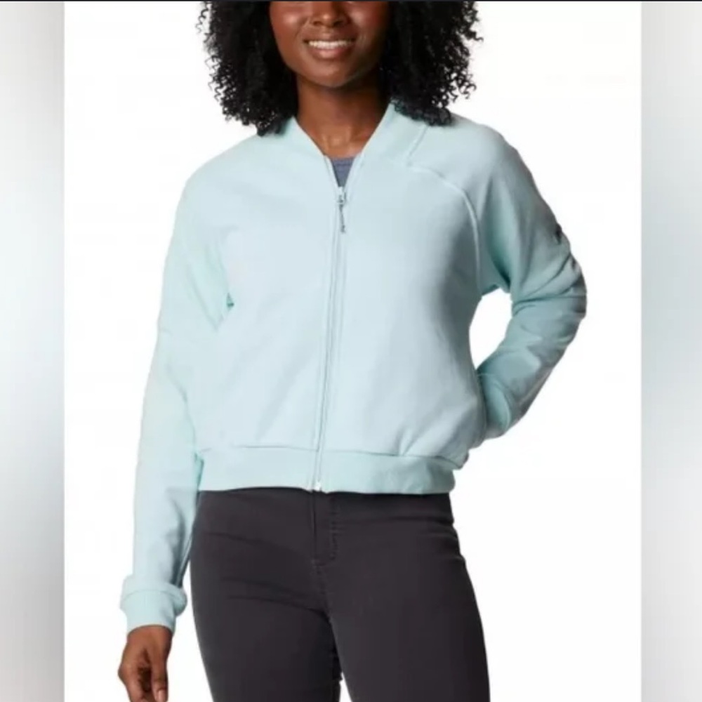Columbia Light Blue French Terry FZ Jacket Full Zip Sweatshirt Pockets Size M